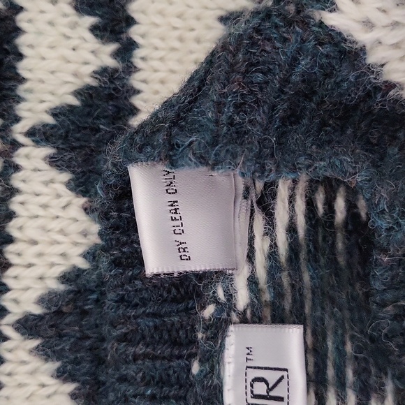 Skyr Mens Large Vintage Wool Sweater Green Ivory Nordic Knit 80s Warm Winter - Picture 3 of 5